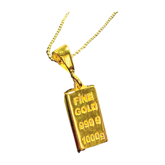 925 Sterlingsilber Anhänger Gold Barren & Kette Damen Halskette