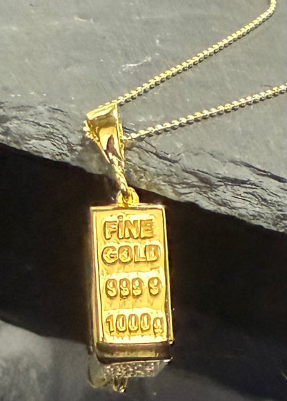 925 Sterlingsilber Anhänger Gold Barren & Kette Damen Halskette