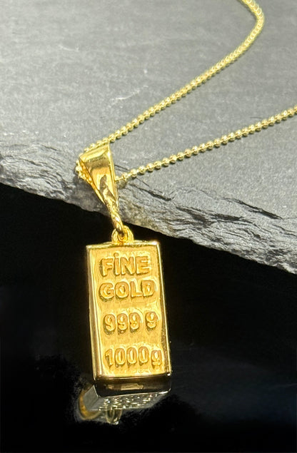 925 Sterlingsilber Anhänger Gold Barren & Kette Damen Halskette