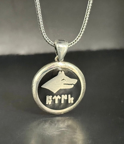 925 Silber Bozkurt Wolf Anhänger mit Kette - Göktürkisch Türk Schriftzug Göktürk