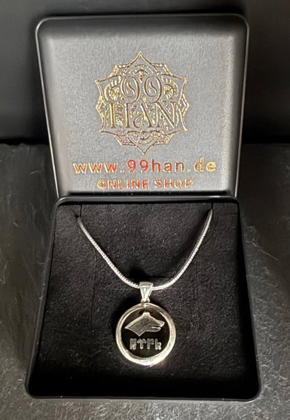 925 Silber Bozkurt Wolf Anhänger mit Kette - Göktürkisch Türk Schriftzug Göktürk