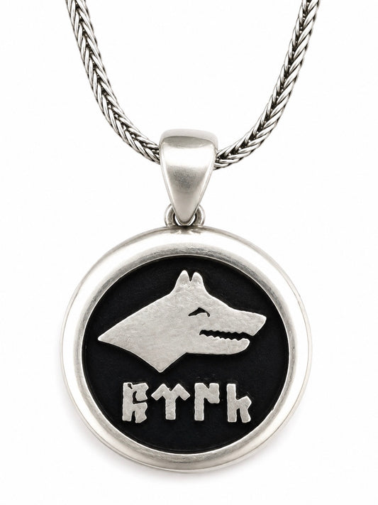 925 Silber Bozkurt Wolf Anhänger mit Kette - Göktürkisch Türk Schriftzug Göktürk