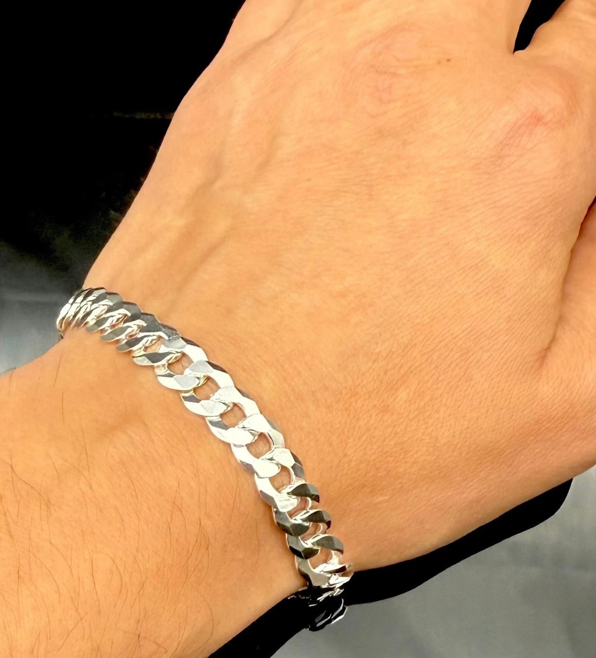 925 Sterling Silber Panzerkette Armband 9mm Massiv
