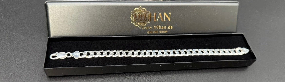 925 Sterling Silber Panzerkette Armband 9mm Massiv