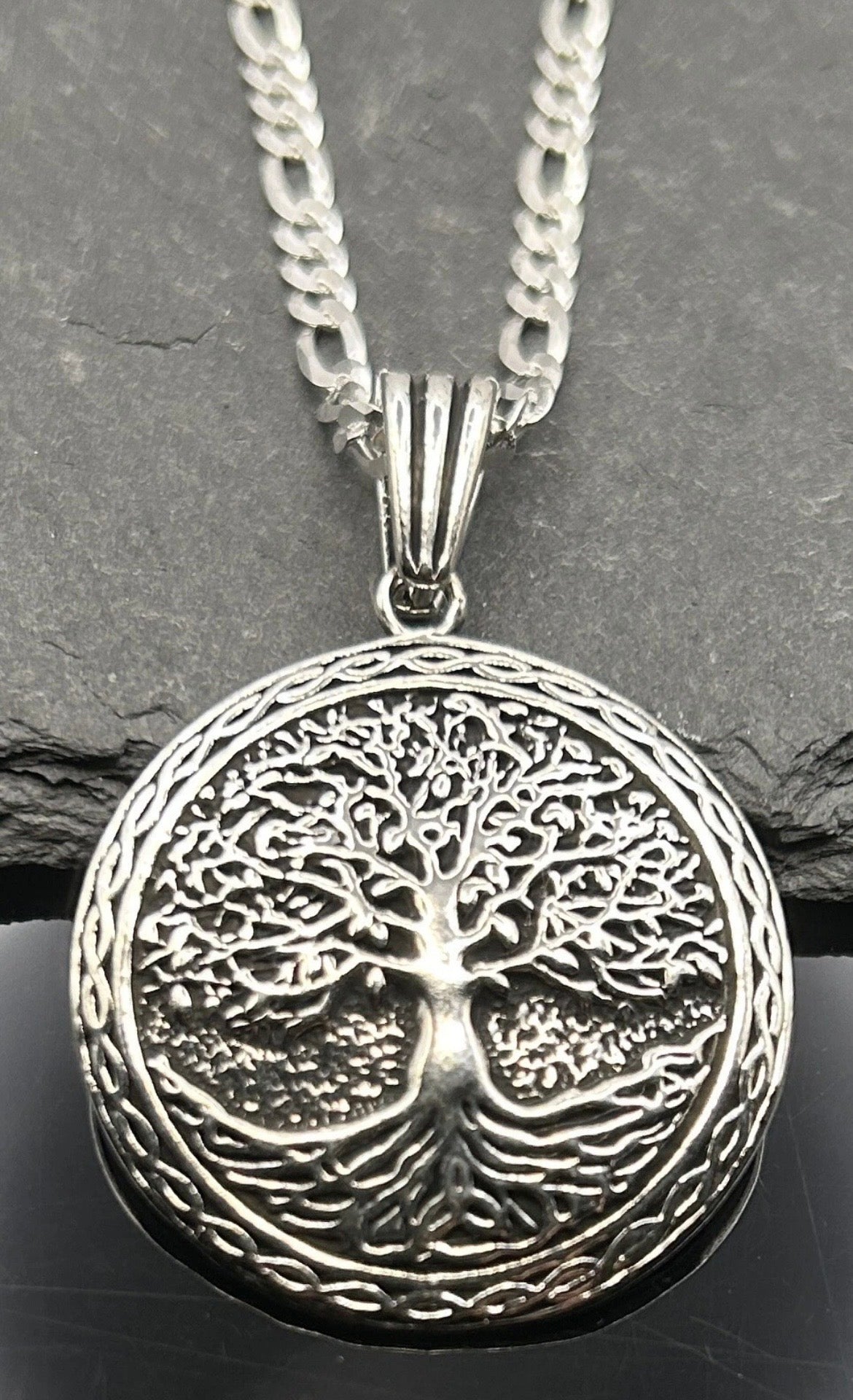 925 Sterling Silber Figaro Halskette mit einem Lebensbaum Anhänger