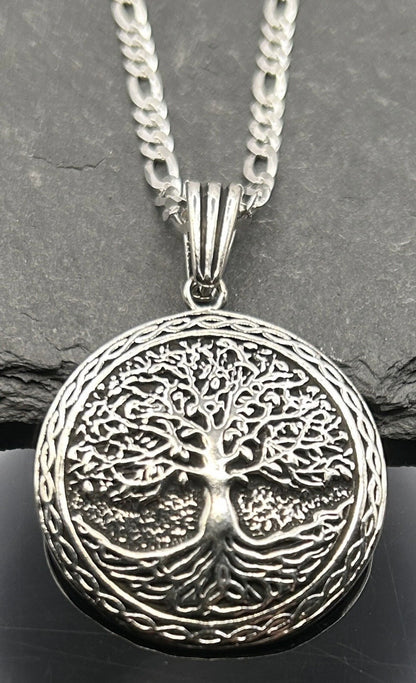925 Sterling Silber Figaro Halskette mit einem Lebensbaum Anhänger