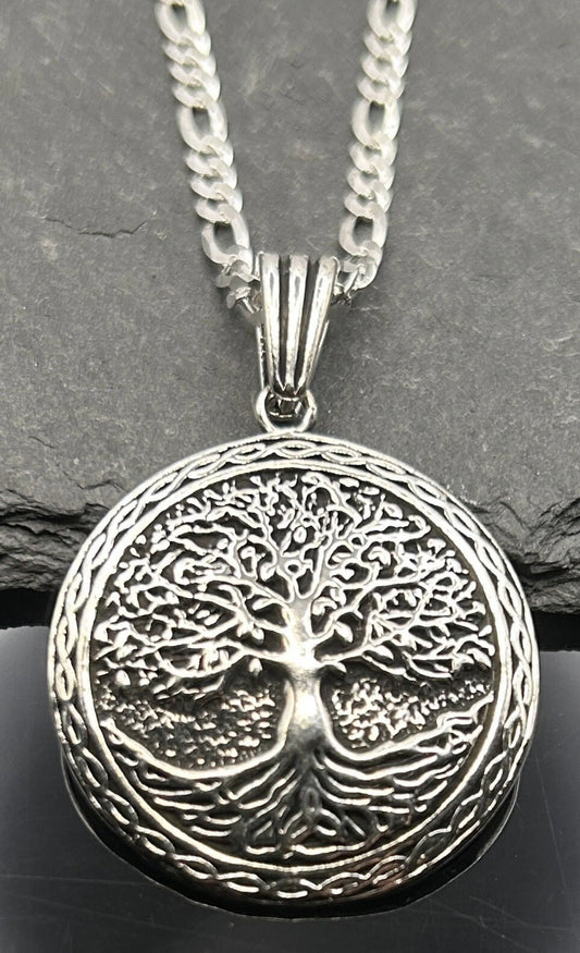 925 Sterling Silber Figaro Halskette mit einem Lebensbaum Anhänger