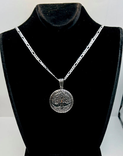 925 Sterling Silber Figaro Halskette mit einem Lebensbaum Anhänger