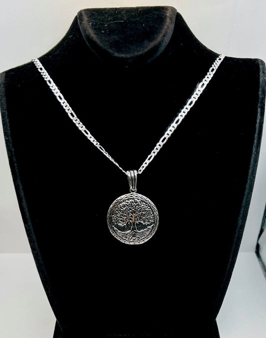 925 Sterling Silber Figaro Halskette mit einem Lebensbaum Anhänger