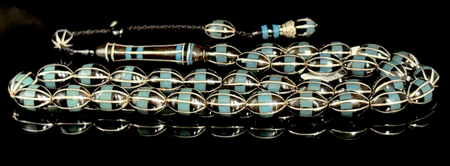 Erzurum Oltu Tesbih  - 925er Silber - Black Amber Gebetskette