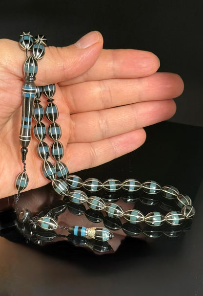 Erzurum Oltu Tesbih  - 925er Silber - Black Amber Gebetskette