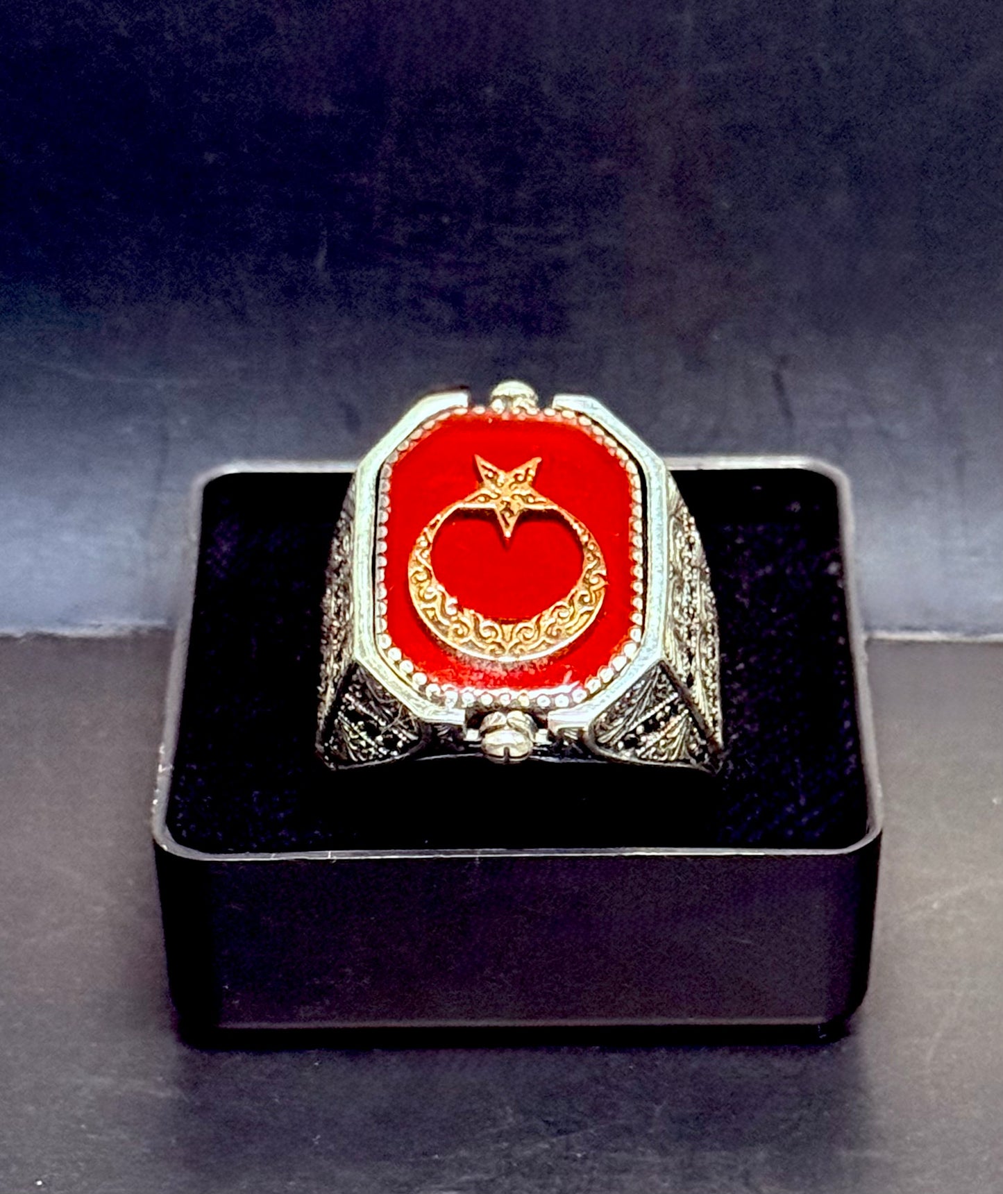 Herrenring 925 Sterling Silber mit Doppelseitiges Design Siegel des Salomons Hz. Süleyman & Ay Yildiz