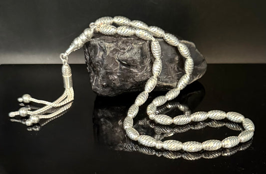 Tesbih aus 925er Silber - Gebetskette Gersteform Facettierter Diamantschliff Sterlingsilber