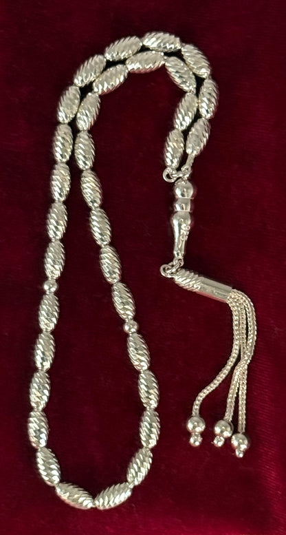 Tesbih aus 925er Silber - Gebetskette Gersteform Facettierter Diamantschliff Sterlingsilber