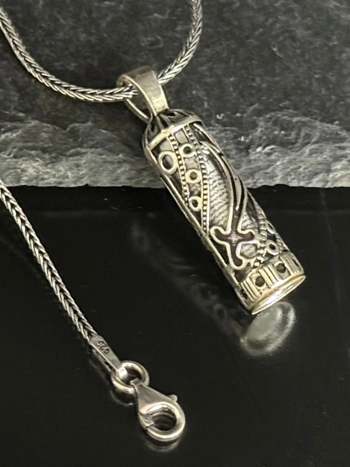 Muska Cevsen Zülfikar – Halskette mit 925 Silber Anhänger & 55 cm Fuchsschwanzkette