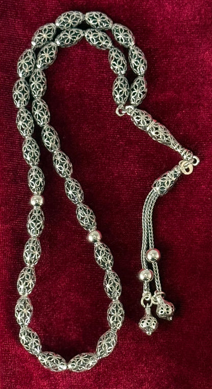 Tesbih aus 925er Silber - Gebetskette Käfig Gersteform Fizyon Sterlingsilber