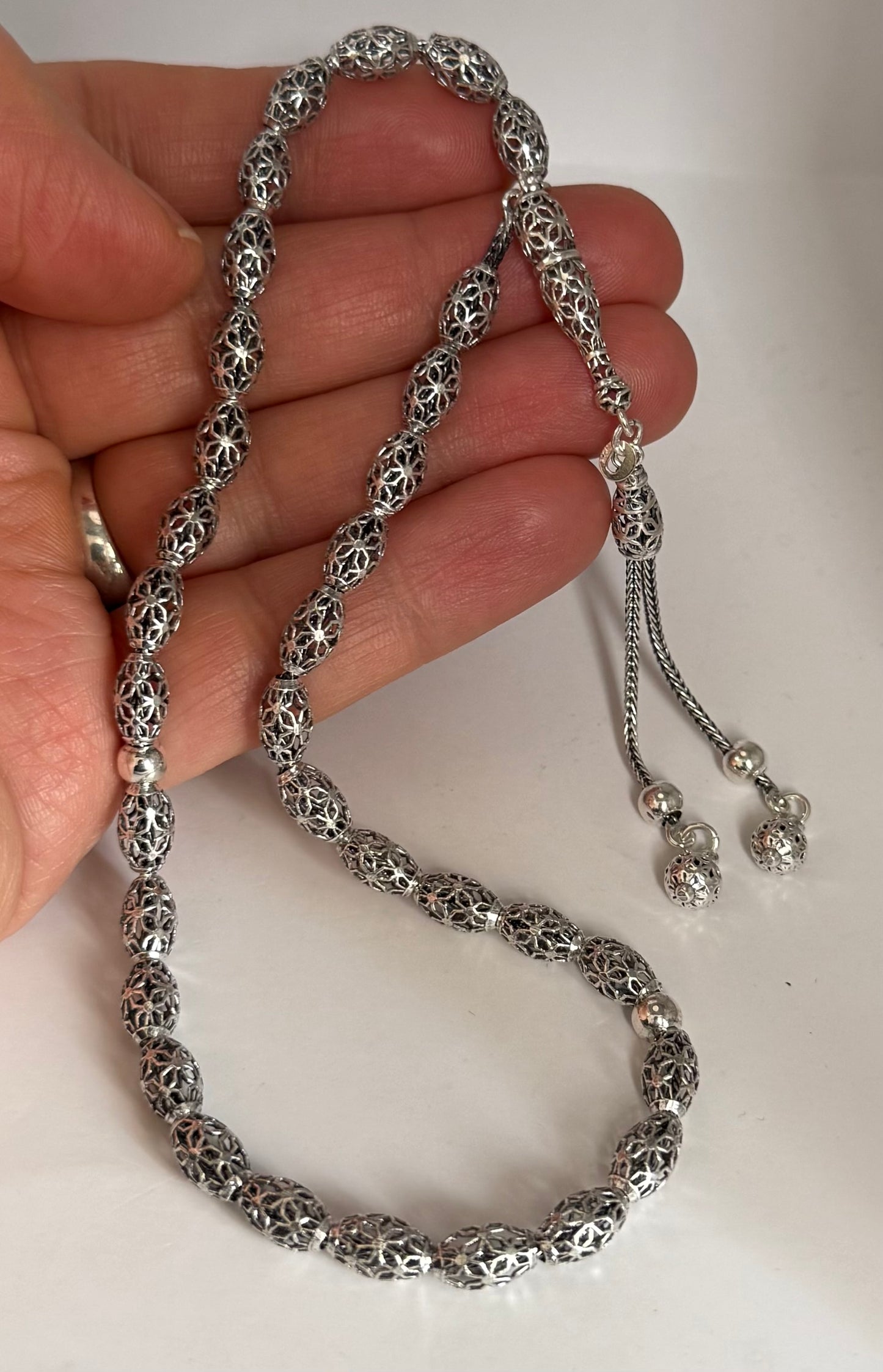 Tesbih aus 925er Silber - Gebetskette Käfig Gersteform Fizyon Sterlingsilber