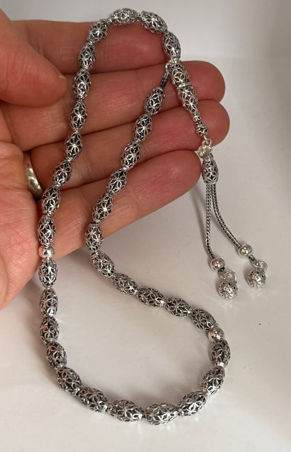 Tesbih aus 925er Silber - Gebetskette Käfig Gersteform Fizyon Sterlingsilber