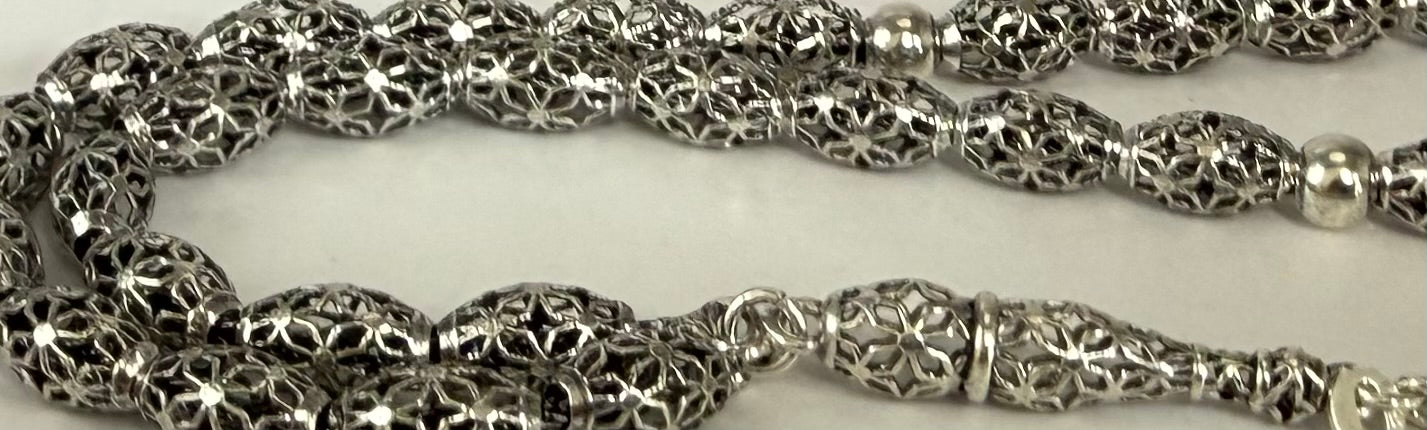 Tesbih aus 925er Silber - Gebetskette Käfig Gersteform Fizyon Sterlingsilber