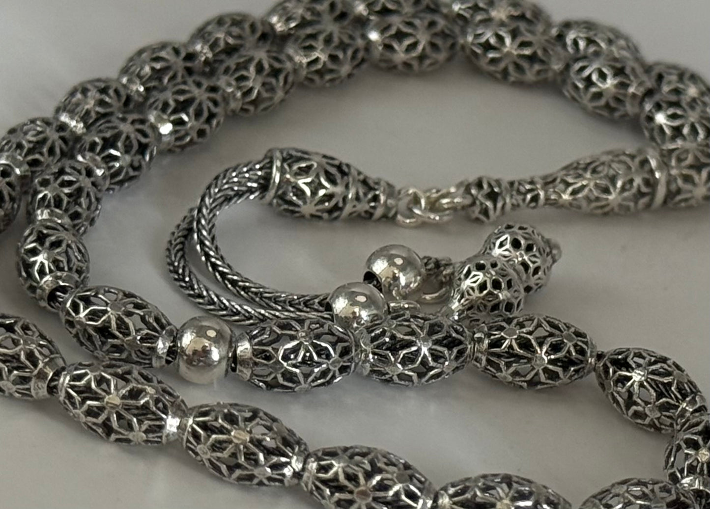 Tesbih aus 925er Silber - Gebetskette Käfig Gersteform Fizyon Sterlingsilber