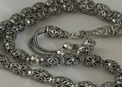 Tesbih aus 925er Silber - Gebetskette Käfig Gersteform Fizyon Sterlingsilber