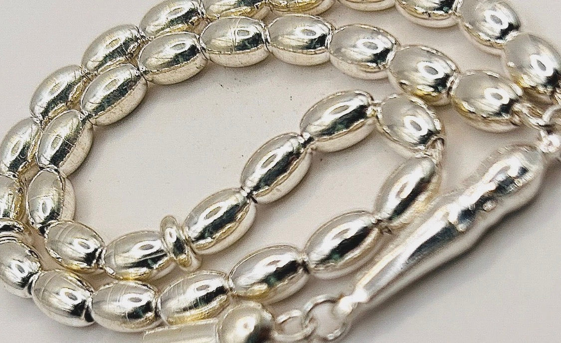 Tesbih aus 925er Silber - Gebetskette Gersteform Hochglanzpoliert Sterlingsilber