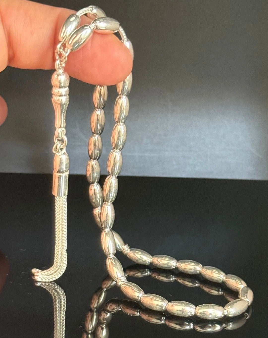 Tesbih aus 925er Silber - Gebetskette Gersteform Hochglanzpoliert Sterlingsilber