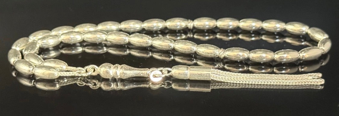 Tesbih aus 925er Silber - Gebetskette Gersteform Hochglanzpoliert Sterlingsilber