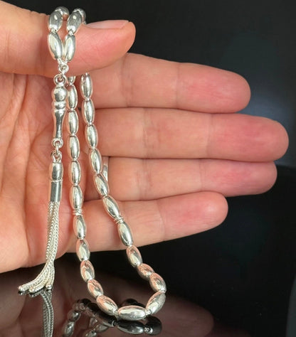 Tesbih aus 925er Silber - Gebetskette Gersteform Hochglanzpoliert Sterlingsilber