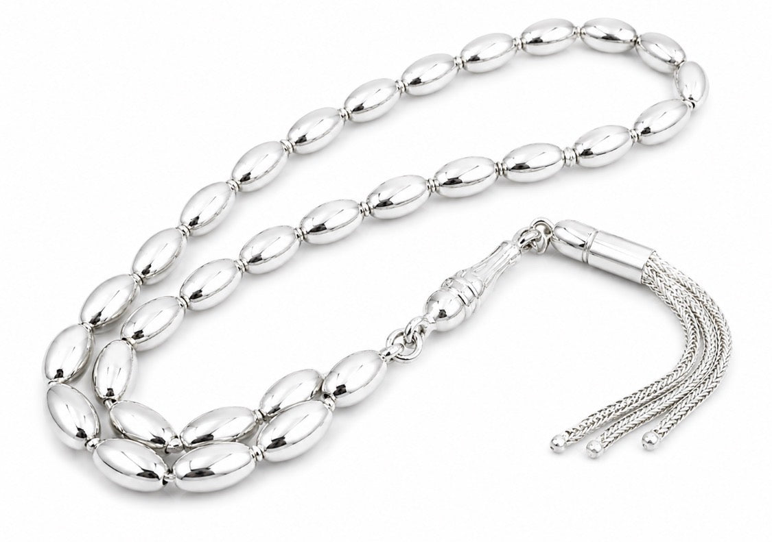 Tesbih aus 925er Silber - Gebetskette Gersteform Hochglanzpoliert Sterlingsilber