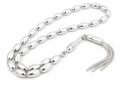 Tesbih aus 925er Silber - Gebetskette Gersteform Hochglanzpoliert Sterlingsilber