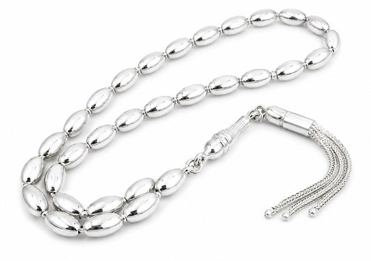 Tesbih aus 925er Silber - Gebetskette Gersteform Hochglanzpoliert Sterlingsilber