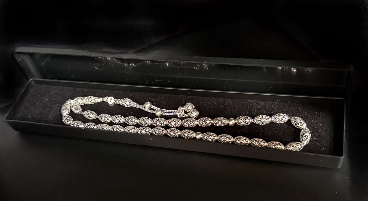 Tesbih aus 925er Silber - Gebetskette Käfig Gersteform Fizyon Sterlingsilber