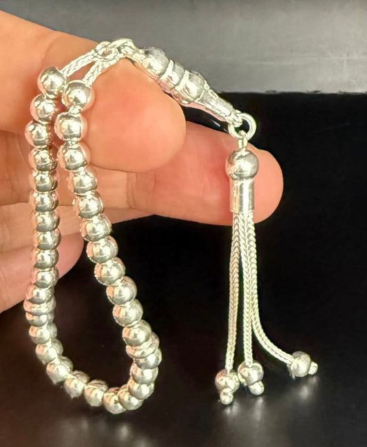 Tesbih aus 925er Silber - Gebetskette Miniatur Hochglanzpoliert Sterlingsilber