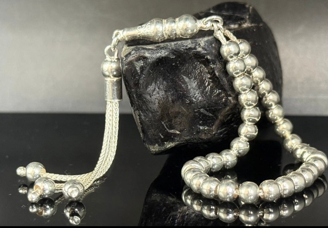 Tesbih aus 925er Silber - Gebetskette Miniatur Hochglanzpoliert Sterlingsilber