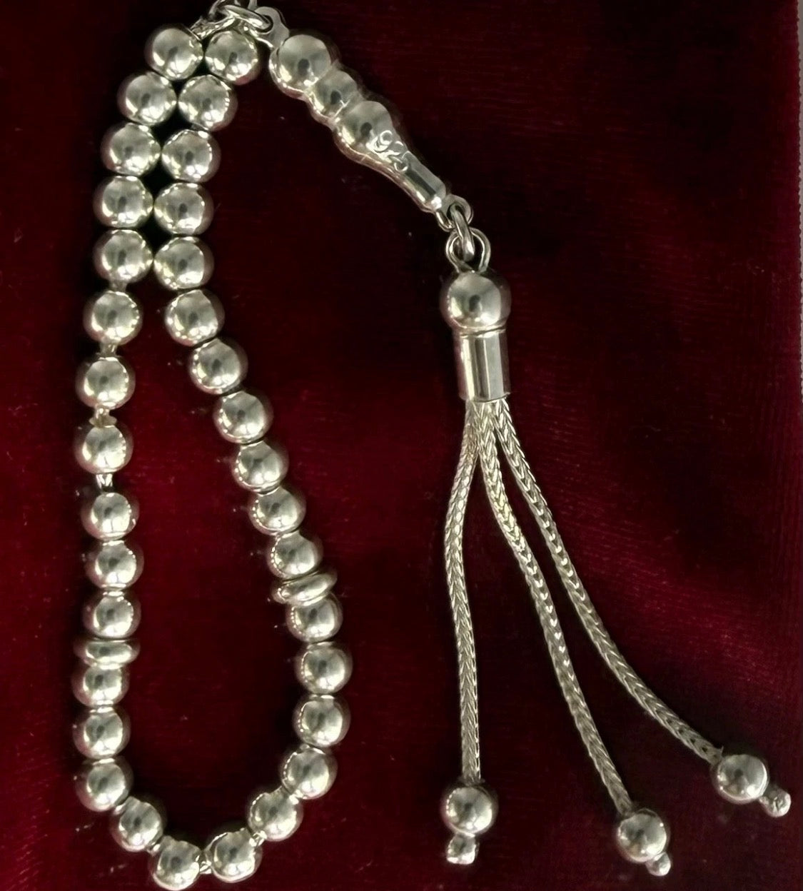 Tesbih aus 925er Silber - Gebetskette Miniatur Hochglanzpoliert Sterlingsilber