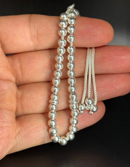 Tesbih aus 925er Silber - Gebetskette Miniatur Hochglanzpoliert Sterlingsilber