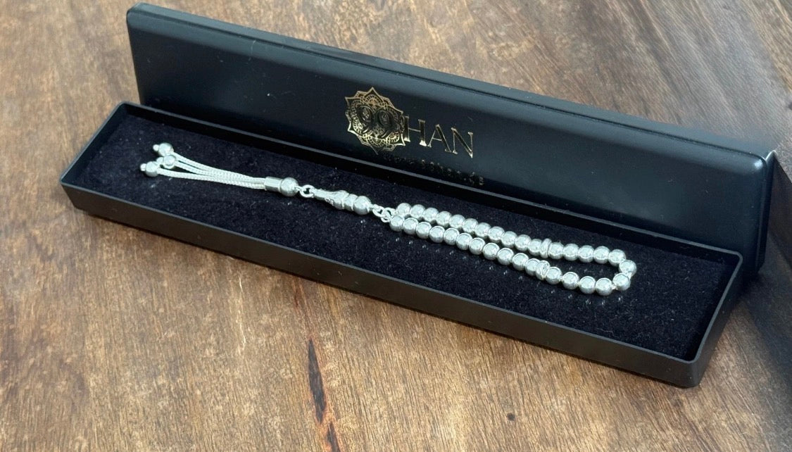 Tesbih aus 925er Silber - Gebetskette Miniatur Hochglanzpoliert Sterlingsilber