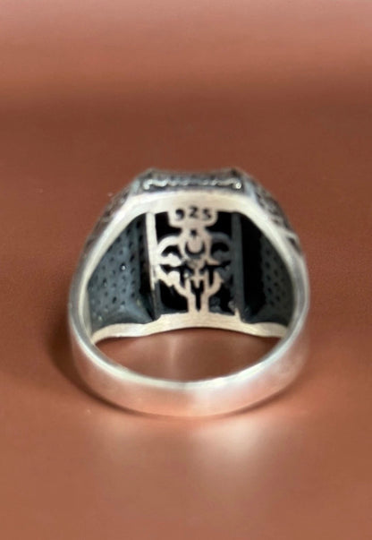 Massiver 925 Silber Siegelring Herrenring – Ayetel Kürsi Gravur mit Zirkonia