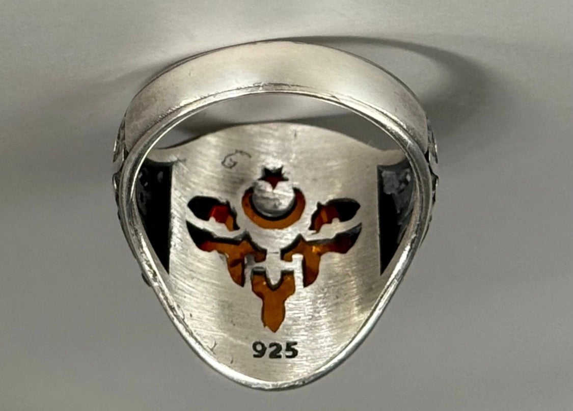 925 Silber Siegelring Herrenring mit Echte Bernstein