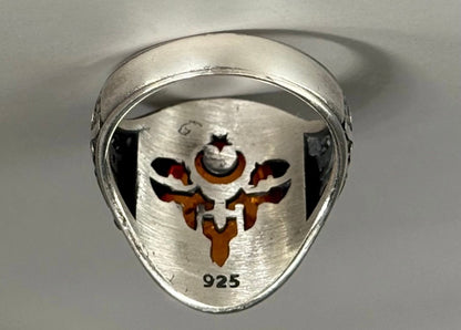 925 Silber Siegelring Herrenring mit Echte Bernstein