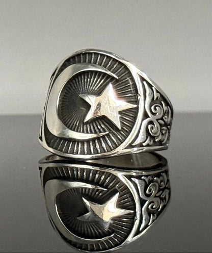 925 Silber Herrenring Ay Yildiz – Osmanischer Stil mit Halbmond & Stern