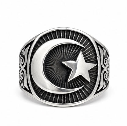 925 Silber Herrenring Ay Yildiz – Osmanischer Stil mit Halbmond & Stern