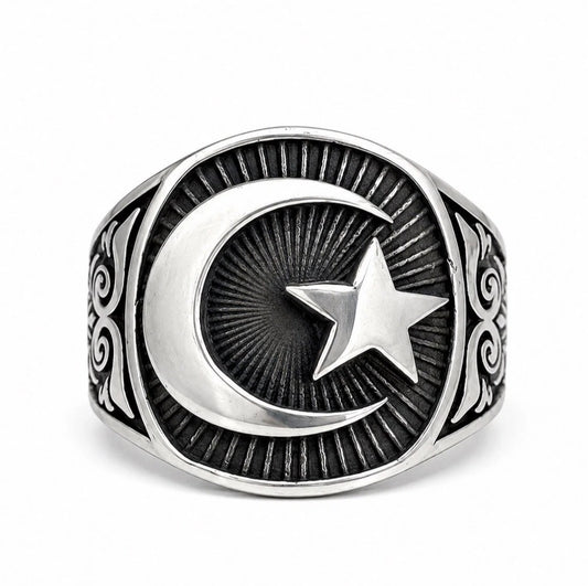 925 Silber Herrenring Ay Yildiz – Osmanischer Stil mit Halbmond & Stern