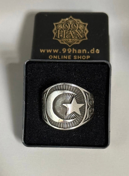 925 Silber Herrenring Ay Yildiz – Osmanischer Stil mit Halbmond & Stern