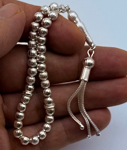Tesbih aus 925 Sterling Silber gestreift geschliffen 5 mm Gebetskette