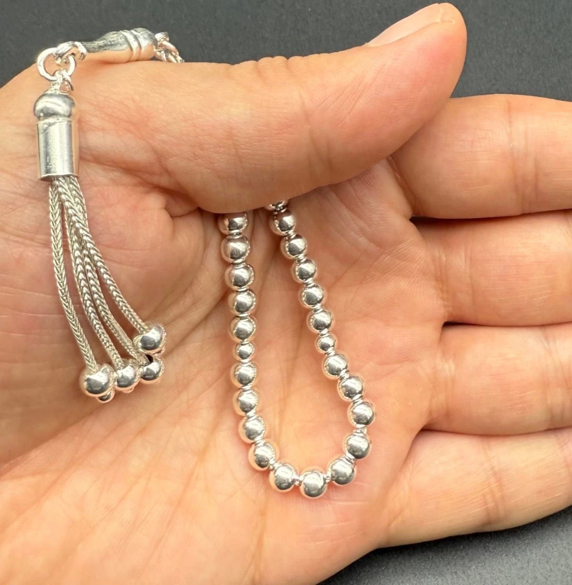 Miniatur Gebetskette 925 Sterling Silber 5mm - Mynatur Gümüs Tesbih