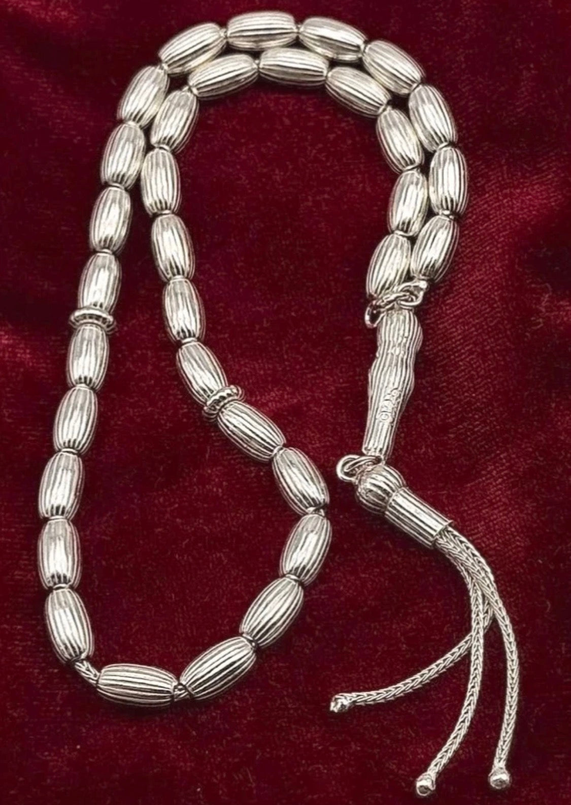 Gebetskette 925 Sterling Silber mit Rillenmuster - Tesbih Gümüş Arpa 9mm