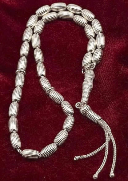 Gebetskette 925 Sterling Silber mit Rillenmuster - Tesbih Gümüş Arpa 9mm