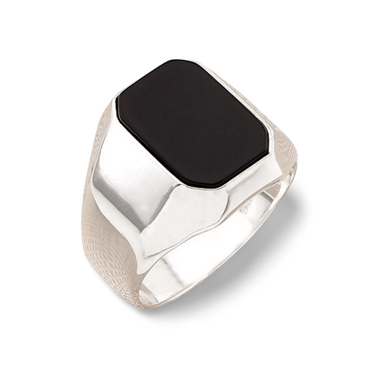 Herren-Siegelring mit Onyx – 925 Sterling Silber Massiver Ring